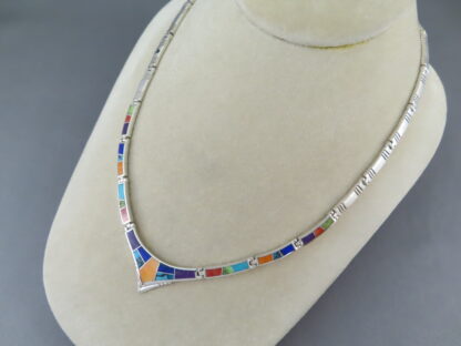 Multi-Color Inlay Necklace in Sterling Silver