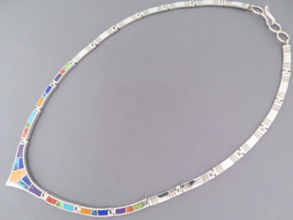 Multi-Color Inlay Necklace in Sterling Silver