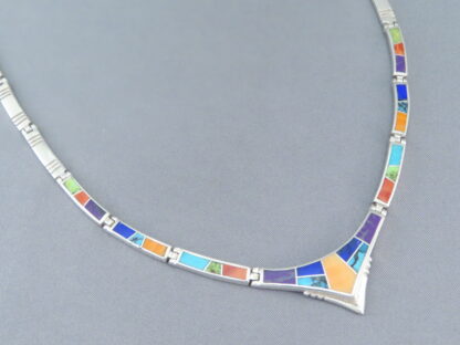 Multi-Color Inlay Necklace in Sterling Silver