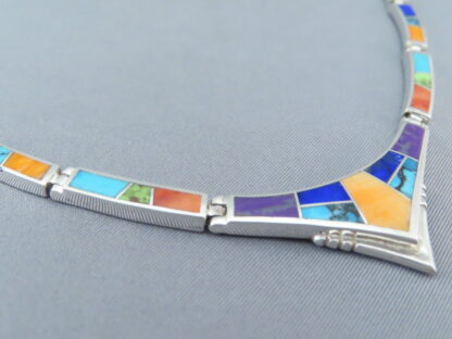 Multi-Color Inlay Necklace in Sterling Silver