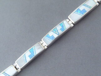 Inlaid Bracelet - Mother of Pearl & Opal Inlay Link Bracelet by Native American jeweler, Tim Charlie $920- FOR SALE