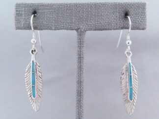 Native American Jewelry - Feather Earrings with Turquoise Inlay $135- FOR SALE