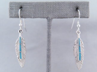 Silver ‘Feather’ Earrings with Turquoise Inlay