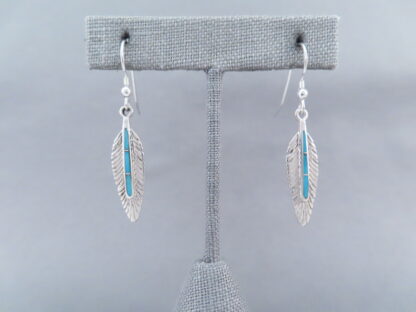 Silver ‘Feather’ Earrings with Turquoise Inlay