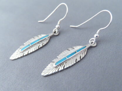 Silver ‘Feather’ Earrings with Turquoise Inlay