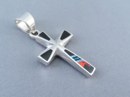 Cross Pendant with Opal & Black Jade Inlay