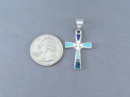 Inlaid Multi-Stone Cross Pendant