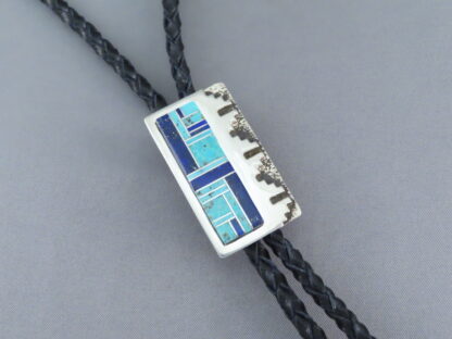 Inlaid Bolo Tie with Turquoise & Lapis by Tommy Jackson