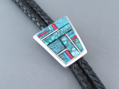 Inlaid Turquoise & Multi-Stone Bolo Tie