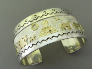 Gold & Silver ‘Storyteller’ Bracelet by Dina Huntinghorse (Large)