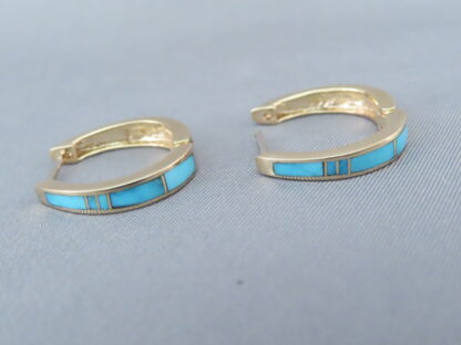 14kt Gold & Turquoise Inlay Earrings (light-weight)