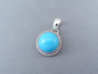 Smaller Round Sleeping Beauty Turquoise Slider Pendant by Native American jeweler, Artie Yellowhorse FOR SALE $345-