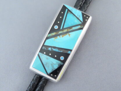 Bolo Tie of Sterling Silver & Multi-Stone Inlay by Jimmy Poyer