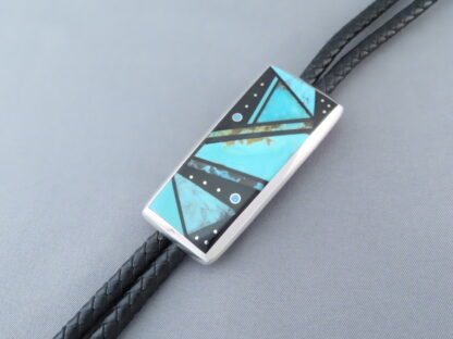 Bolo Tie of Sterling Silver & Multi-Stone Inlay by Jimmy Poyer