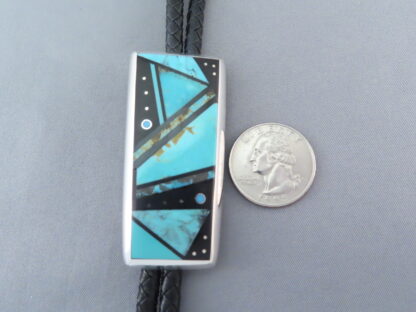 Bolo Tie of Sterling Silver & Multi-Stone Inlay by Jimmy Poyer
