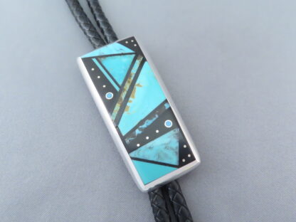 Bolo Tie of Sterling Silver & Multi-Stone Inlay by Jimmy Poyer