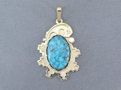 14kt Gold & Lone Mountain Turquoise Pendant by Robert Taylor