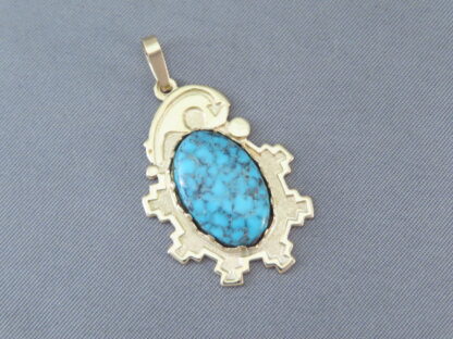 14kt Gold & Lone Mountain Turquoise Pendant by Robert Taylor
