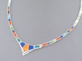 Multi-Color Inlay Necklace in Sterling Silver
