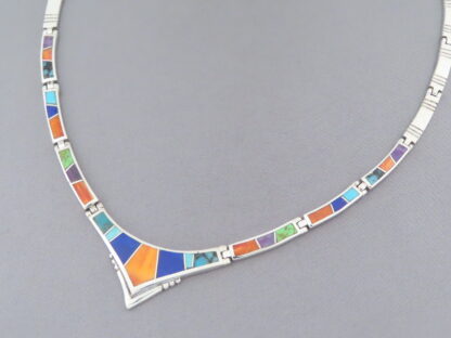 Multi-Color Inlay Necklace in Sterling Silver
