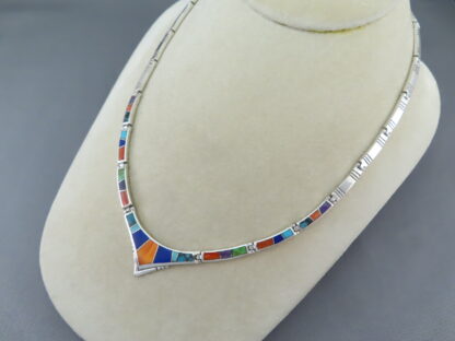 Multi-Color Inlay Necklace in Sterling Silver