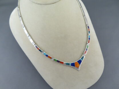 Multi-Color Inlay Necklace in Sterling Silver