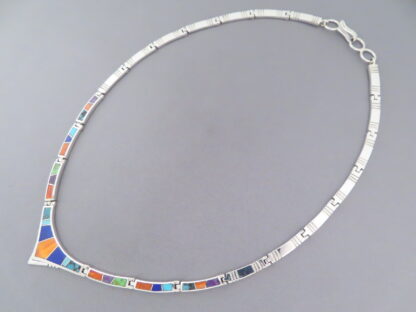 Multi-Color Inlay Necklace in Sterling Silver