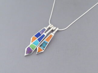 Detailed Multi-Stone Inlay Pendant Necklace