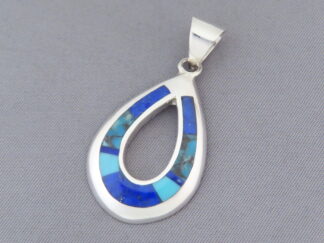 Native American Jewelry - Turquoise & Lapis Inlay Pendant by Navajo jeweler, Tim Charlie $165- FOR SALE