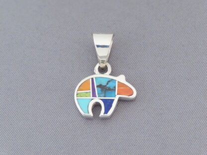 Inlaid Multi-Color Bear Pendant  (small)